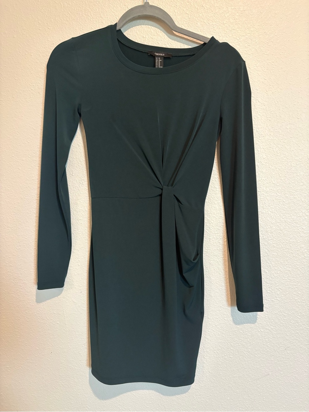 Forever 21 Dark Green Long Sleeve Twist-Detail Sheath Dress
